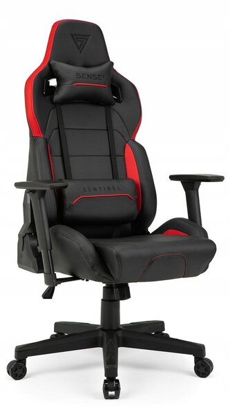 Sedia da gaming SENSE7 Sentinel Nero Rosso - Sedia da ufficio ergonomica, sedia da scrivania, 150 kg, braccioli 3D, funzione oscillante, poltrona direzionale, poltrona per PC