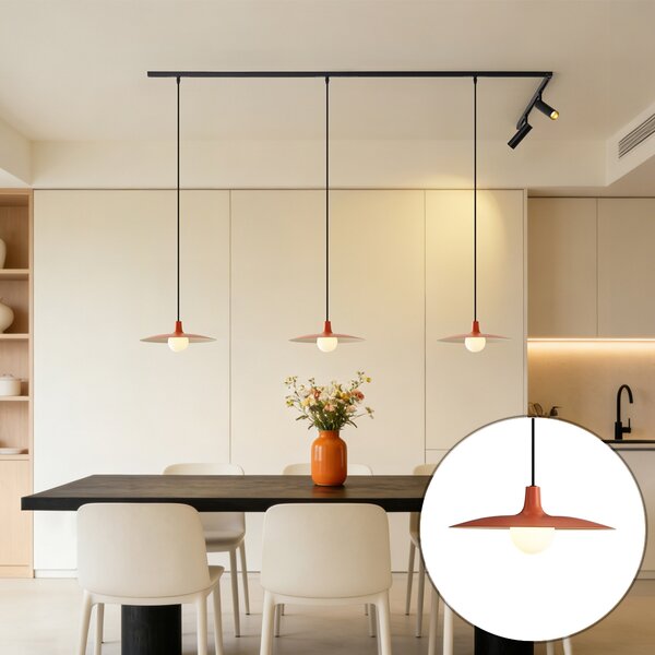 Sistema di illuminazione a binario moderno nero con 2 faretti e 3 luci a sospensione arancioni monofase - Slimline Uzzy Panzi