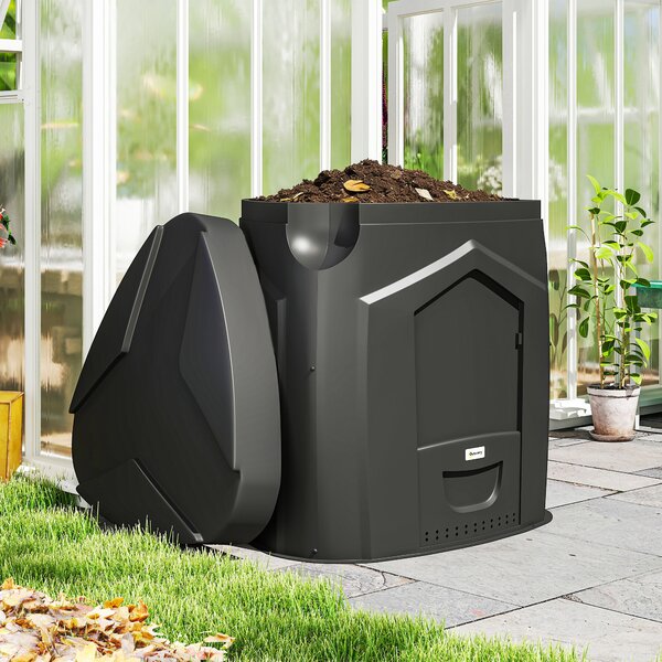Outsunny Compostiera da Giardino Compostiera Domestica Girevole, 78x75x78 cm, Nero | Aosom Italy