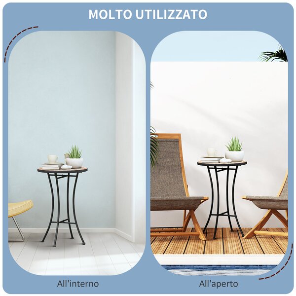 Outsunny Tavolino da Giardino e da Caffè Mosaico, Ø35.5x53.5 cm, Nero | Aosom Italy