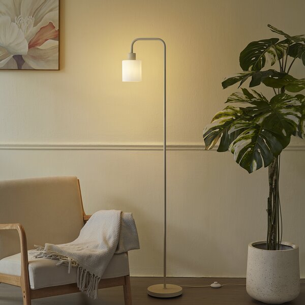 Lampada da terra scandinava beige con vetro bianco - Wisp