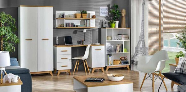 Set da ufficio 4 pezzi tavolo scrivania cassettiera armadio scaffale completo