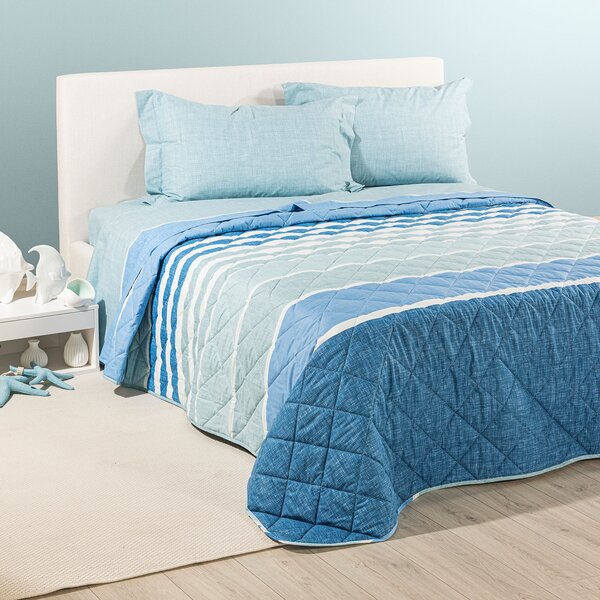 Copriletto Primaverile SINGOLO River BLU Cotone Caleffi