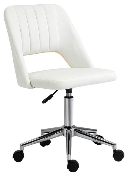 Sedia da ufficio Vinsetto, girevole, forma a conchiglia, rivestimento in poliestere simile al velluto, color crema