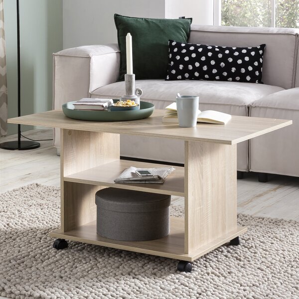 Tavolo di design FineBuy con ruote 95x51x54,5 cm | Soggiorno moderno con contenitore | Tavolo da divano Tavolo da salotto