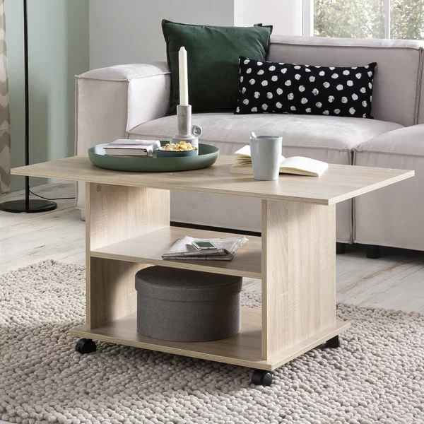 Tavolo di design FineBuy con ruote 95x51x54,5 cm | Soggiorno moderno con contenitore | Tavolo da divano Tavolo da salotto