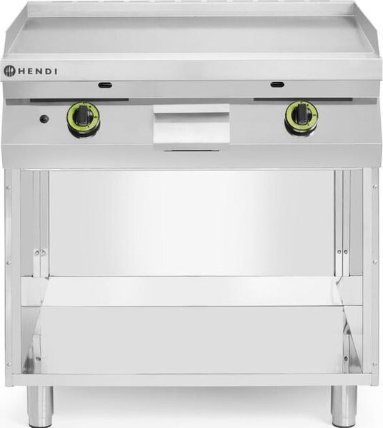 Piastra grill a gas, liscia, con mobiletto chiuso su 3 lati, HENDI, Kitchen Line, 10kW, 800x700x(H)900mm