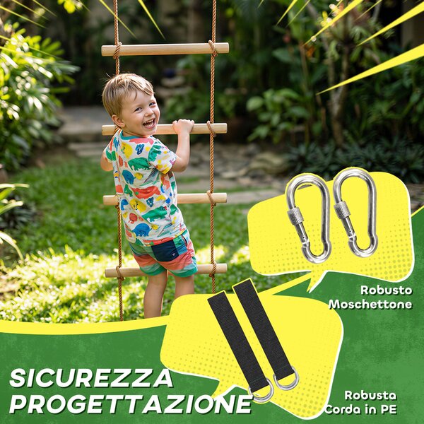 AIYAPLAY Scaletta per Bambini 3-8 Anni a 5 Pioli con Fibbie e Cinghie, in Legno e PE, color Legno | Aosom Italy