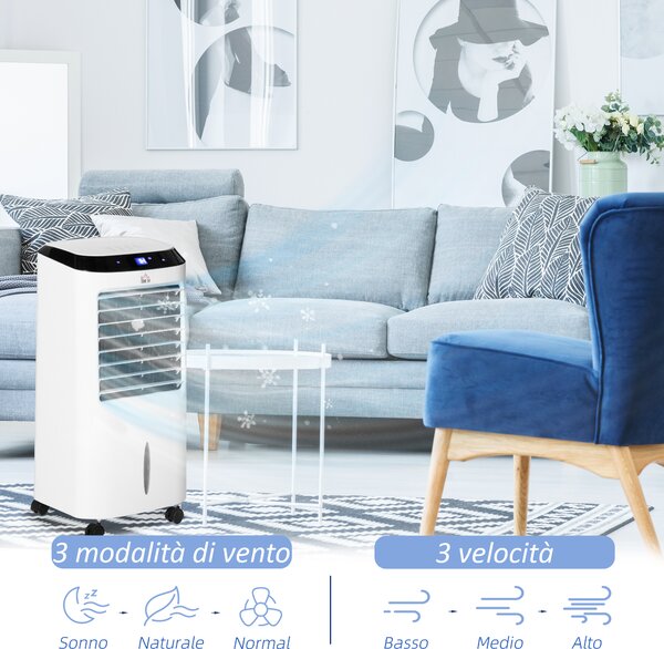 HOMCOM Raffrescatore Evaporativo 4 in 1, Ventilatore, Umidificatore con Ghiaccio e Deumidificatore, e Telecomando, Timer 8 Ore, 60W, Nero | Aosom Italy