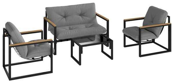 Outsunny Set da Giardino 4 Pezzi con 2 Sedie, Divanetto 2 Posti e Tavolino, in Acciaio e Poliestere Grigio Chiaro e Nero