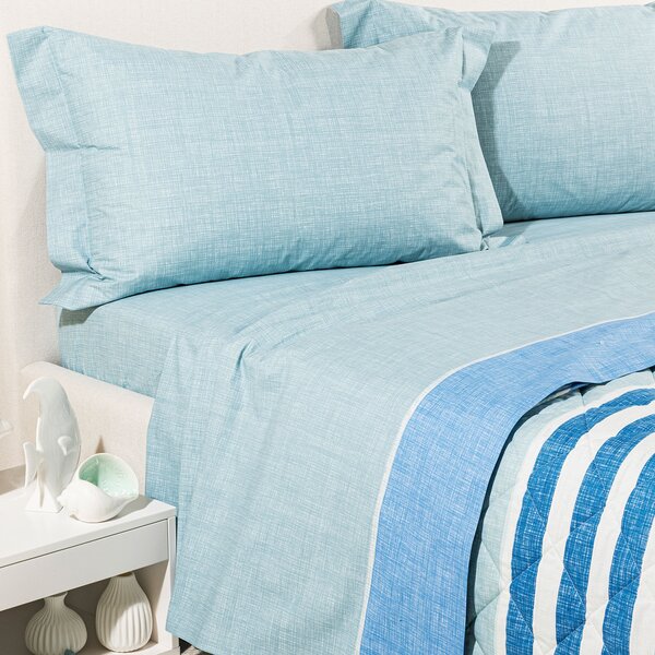Completo Lenzuola SINGOLO River BLU Cotone Caleffi