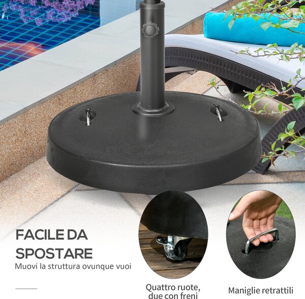 Outsunny Base per Ombrellone da 23.5kg con 2 Manovelle e Rotelle, in Resina e Acciaio, Ø53x41 cm, Nera|Aosom