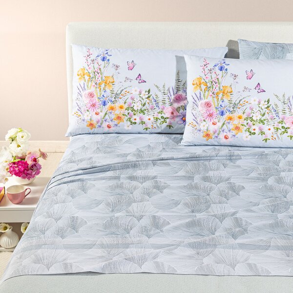 Completo Lenzuola SINGOLO Yasmine GRIGIO Cotone Caleffi
