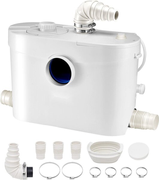 Impianto di sollevamento acque reflue - Pompa WC - Con 4 ingressi - Potenza 900 W - Portata 180 l/min - Prevalenza 12 m - Per WC, doccia, lavabo, vasca da bagno - Per cantina/lavanderia