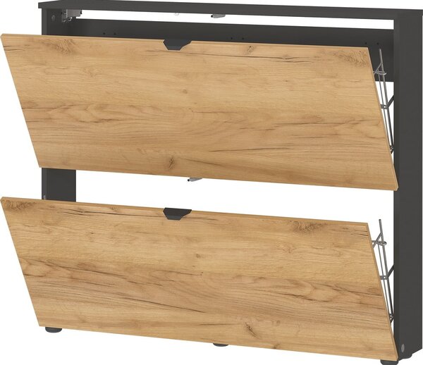 Scarpiera color antracite/di colore naturale con effetto rovere con ante ribaltabili/da parete 100x85x19 cm Renell – Germania