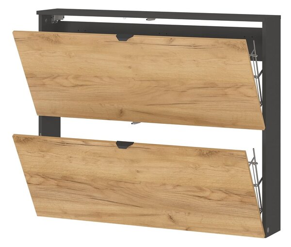 Scarpiera color antracite/di colore naturale con effetto rovere con ante ribaltabili/da parete 100x85x19 cm Renell – Germania
