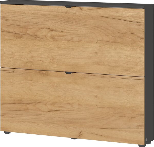 Scarpiera color antracite/di colore naturale con effetto rovere con ante ribaltabili/da parete 100x85x19 cm Renell – Germania