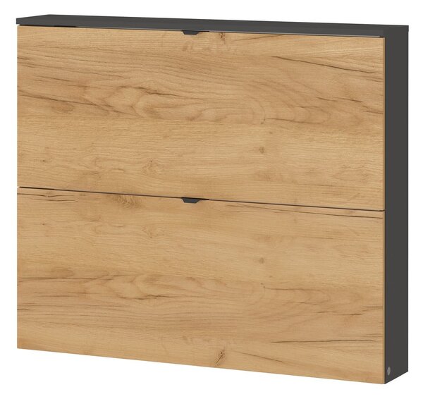 Scarpiera color antracite/di colore naturale con effetto rovere con ante ribaltabili/da parete 100x85x19 cm Renell – Germania