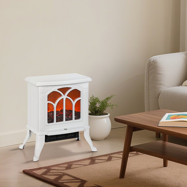 HOMCOM Camino Elettrico da Terra 750/1500 W con 2 Livelli di Potenza Effetto Fiamma Area di Copertura 15-20 m² Bianco | Aosom Italy