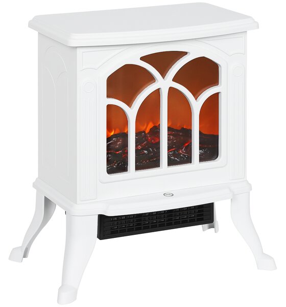 HOMCOM Camino Elettrico da Terra 750/1500 W con 2 Livelli di Potenza Effetto Fiamma Area di Copertura 15-20 m² Bianco | Aosom Italy