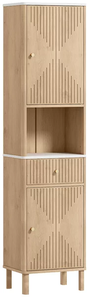 HOMCOM Colonna Bagno con Cassetto, 2 Armadietti e Ripiani Regolabili, Ripiano Effetto Marmo, 41.5x30x168 cm, Rovere | Aosom Italy