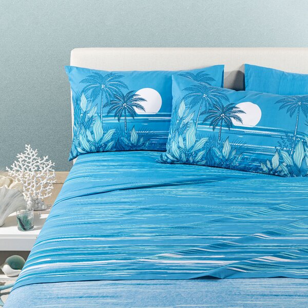 Completo Lenzuola SINGOLO Palm Spring BLU Cotone Caleffi