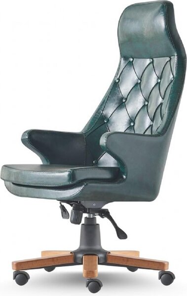 Sedia direzionale Chesterfield moderna con rotelle in pelle verde Sedia girevole classica