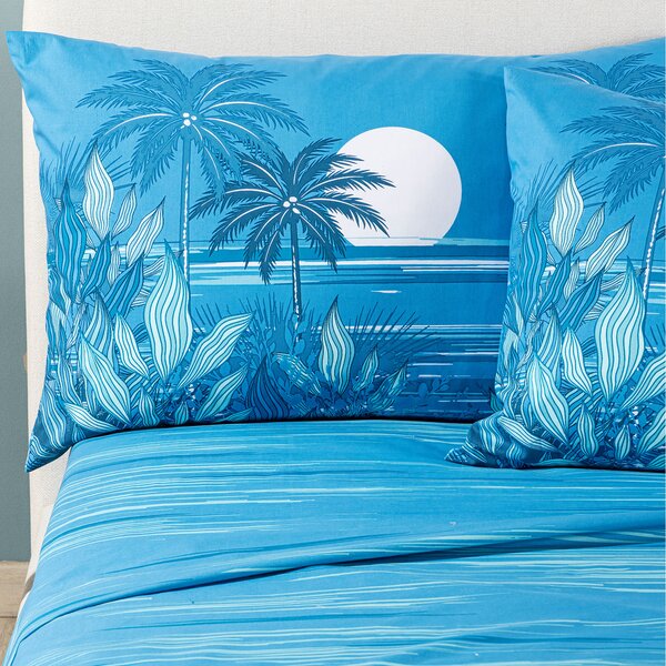 Completo Lenzuola SINGOLO Palm Spring BLU Cotone Caleffi