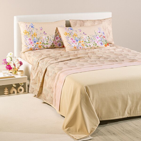 Completo Lenzuola SINGOLO Yasmine NATURALE Cotone Caleffi