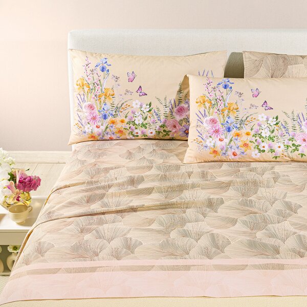 Completo Lenzuola SINGOLO Yasmine NATURALE Cotone Caleffi