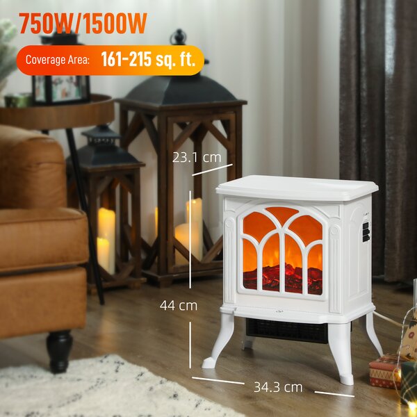 HOMCOM Camino Elettrico da Terra 750/1500 W con 2 Livelli di Potenza Effetto Fiamma Area di Copertura 15-20 m² Bianco | Aosom Italy