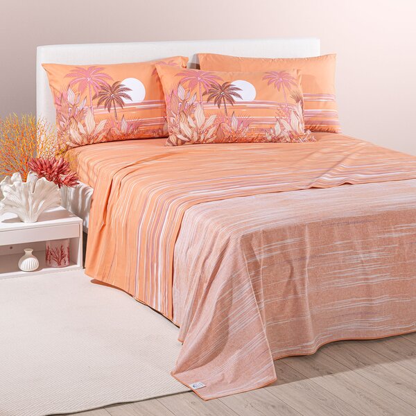 Completo Lenzuola SINGOLO Palm Spring CARAMEL Cotone Caleffi
