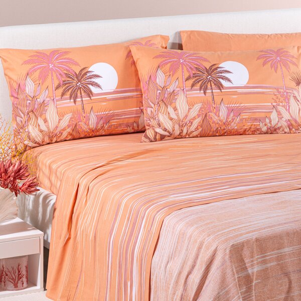Completo Lenzuola SINGOLO Palm Spring CARAMEL Cotone Caleffi