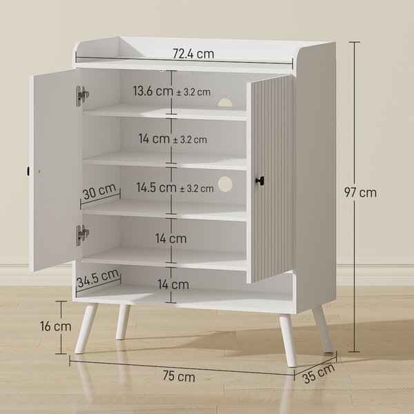 HOMCOM Scarpiera Ingresso con Ripiani Regolabili Compartimento Aperto per 15 Paia di Scarpe 75x35x97 cm Bianco | Aosom Italy
