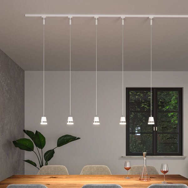 Paulmann URail Lampada a sospensione Cone, bianco segnale, GU10 dimmerabile, Bianco / Opale, Soggiorno / Sala da pranzo, Plastica, Moderno