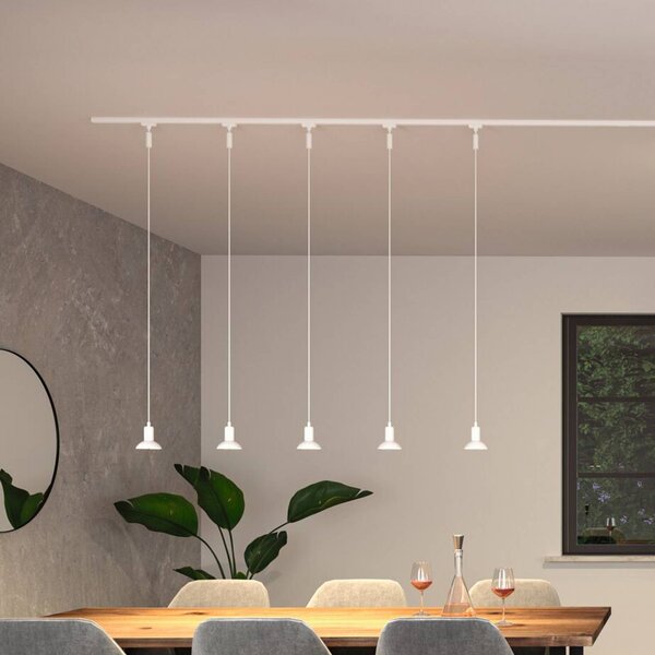 Paulmann URail Lampada a sospensione Runa, bianco segnale, GU10 dimmerabile, Bianco / Opale, Soggiorno / Sala da pranzo, Metallo, Moderno