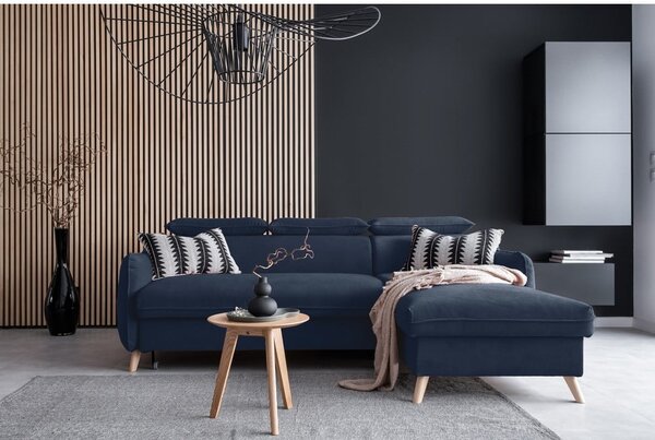 Divano letto angolare in velluto blu scuro (angolo destro) Sweet Harmony - Miuform