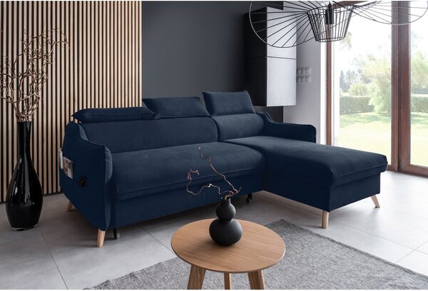 Divano letto angolare in velluto blu scuro (angolo destro) Sweet Harmony - Miuform