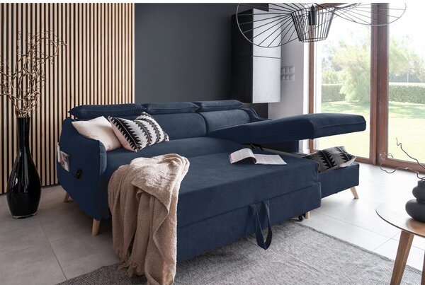 Divano letto angolare in velluto blu scuro (angolo destro) Sweet Harmony - Miuform