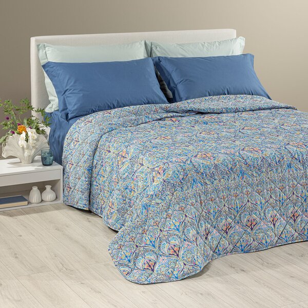 Copriletto Primaverile MATRIMONIALE Virgin BLU Cotone Caleffi