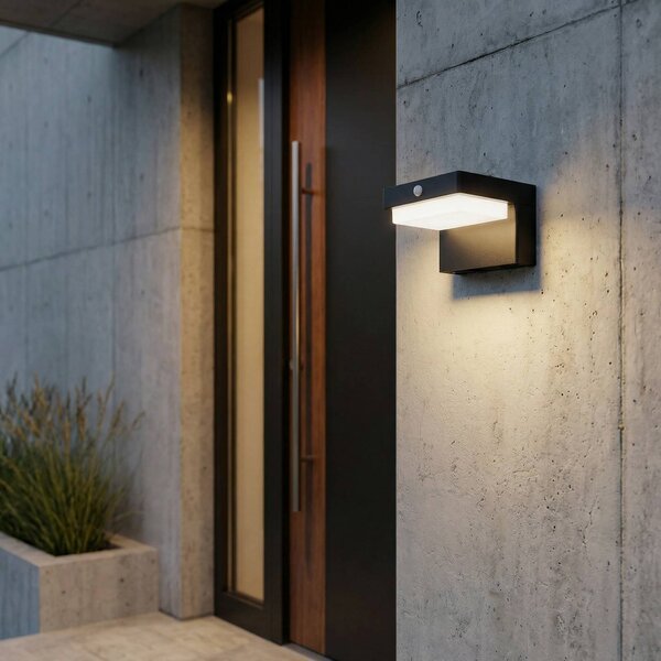 Lampada da parete solare a LED Eleazar di Lindby, nera, sensore, dimmerabile Lindby, Nero, Alluminio, Moderno, Lampada solare da esterni