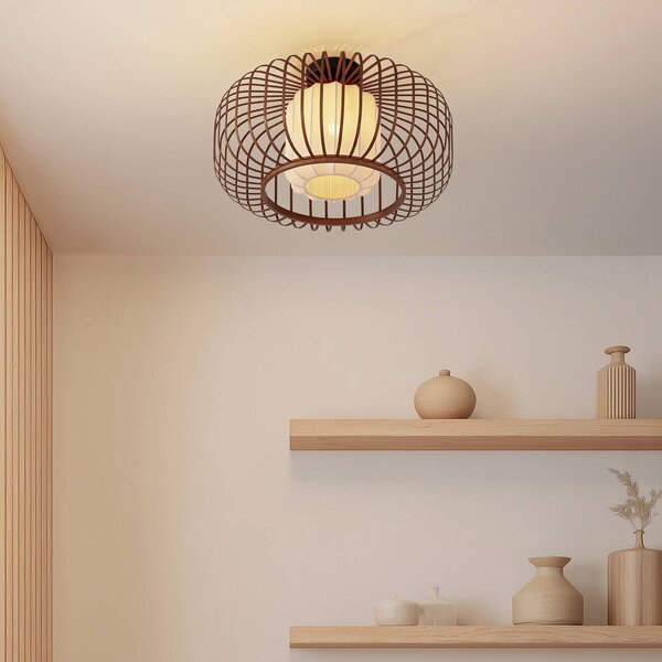 Plafoniera soffitto Davella Lindby, dimmerabile, Legno scuro, Soggiorno / Sala da pranzo, bambù, Scandinavo, Plafoniera