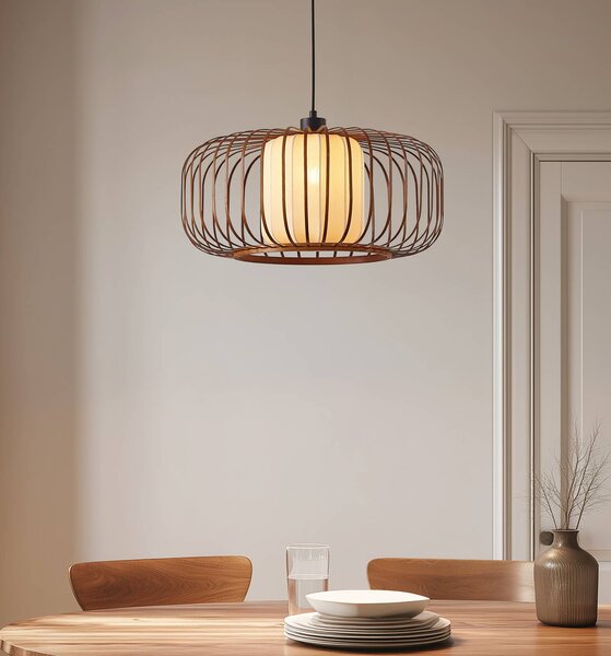 Lampada a sospensione Davella Lindby, dimmerabile, Legno scuro, Soggiorno / Sala da pranzo, bambù, Scandinavo, Lampada a sospensione