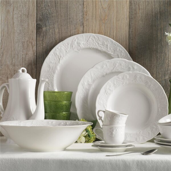 Servizio piatti 19 pezzi 6 posti tavola in porcellana con decoro Sottosmalto pi� insalatiera 25 cm Collezione Toscana lavabile in lavastoviglie colore Bianco