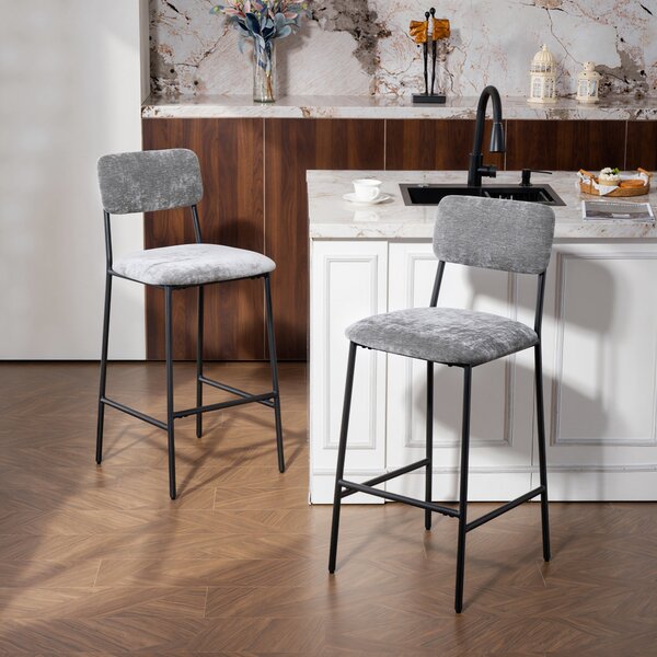 HOMCOM Set da 2 sgabelli da bar in tessuto chenille, sgabelli imbottiti, seduta ampia, schienale alto, 45,5x48x101cm, grigio | Aosom Italy