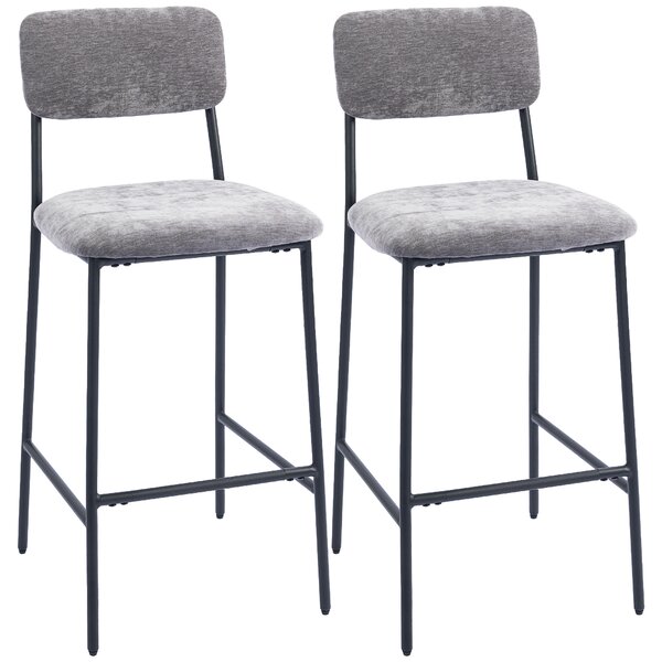 HOMCOM Set da 2 sgabelli da bar in tessuto chenille, sgabelli imbottiti, seduta ampia, schienale alto, 45,5x48x101cm, grigio | Aosom Italy
