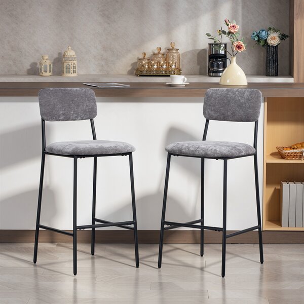 HOMCOM Set da 2 sgabelli da bar in tessuto chenille, sgabelli imbottiti, seduta ampia, schienale alto, 45,5x48x101cm, grigio | Aosom Italy