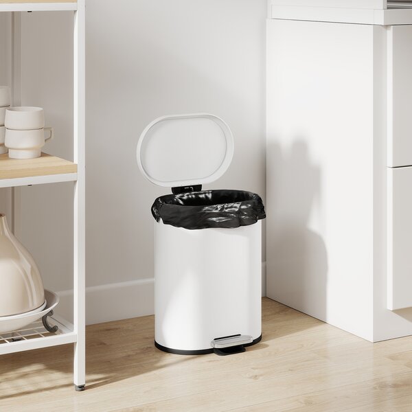 HOMCOM Cestino 12L a pedale con coperchio, contenitore interno, funzione Soft-Close, 30 x 25,5 x 37,5 cm, Bianco | Aosom Italy