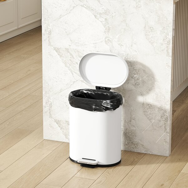 HOMCOM Cestino 12L a pedale con coperchio, contenitore interno, funzione Soft-Close, 30 x 25,5 x 37,5 cm, Bianco | Aosom Italy