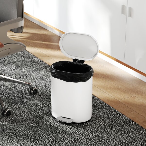 HOMCOM Cestino 12L a pedale con coperchio, contenitore interno, funzione Soft-Close, 30 x 25,5 x 37,5 cm, Bianco | Aosom Italy